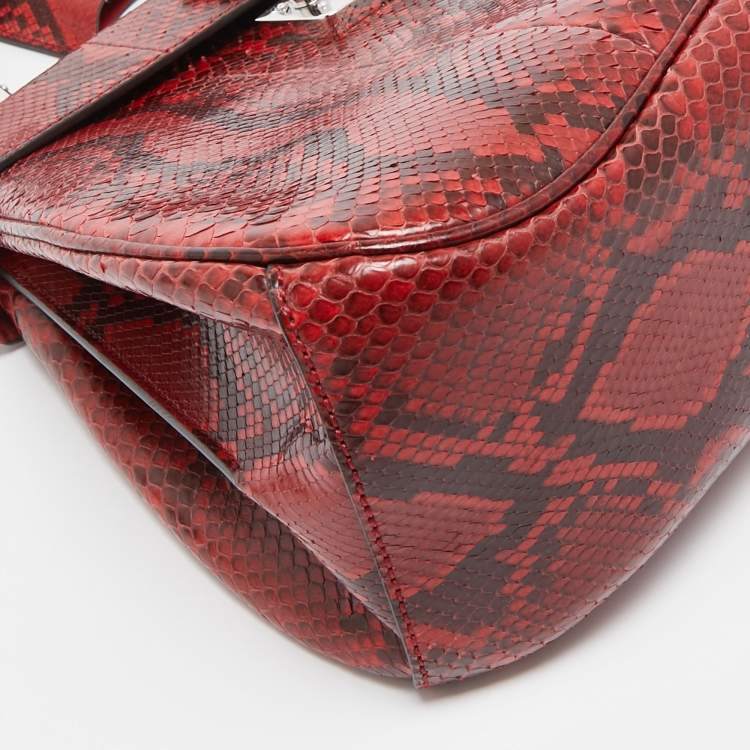 Pre Owned Gucci Red Python Medium Lady Lock Top Handle Bag