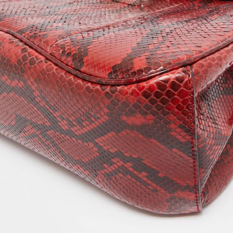 Pre Owned Gucci Red Python Medium Lady Lock Top Handle Bag