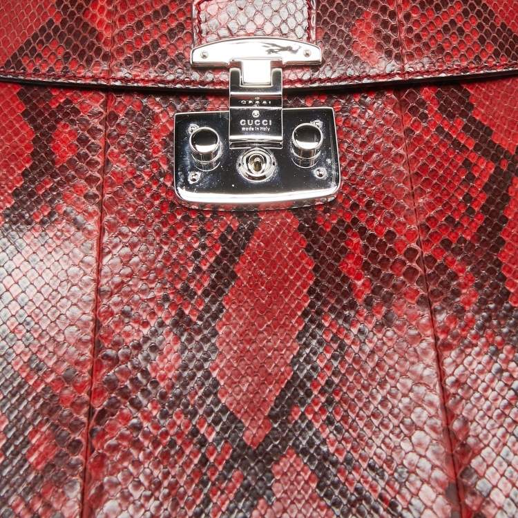 Pre Owned Gucci Red Python Medium Lady Lock Top Handle Bag