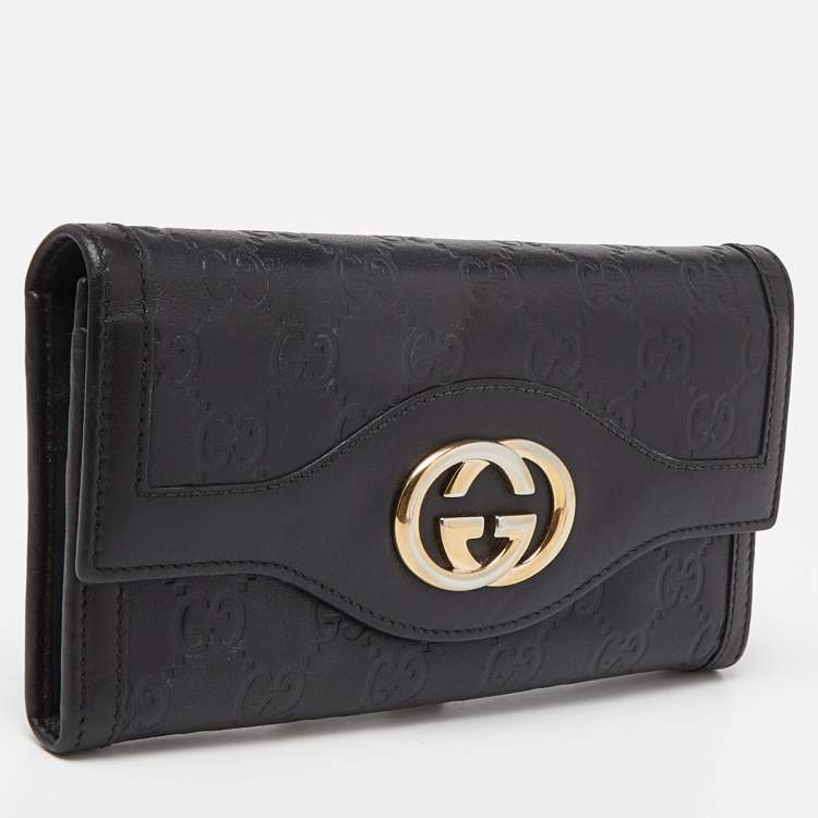 Pre Owned Gucci Black Guccissima Leather Flap Continental Wallet