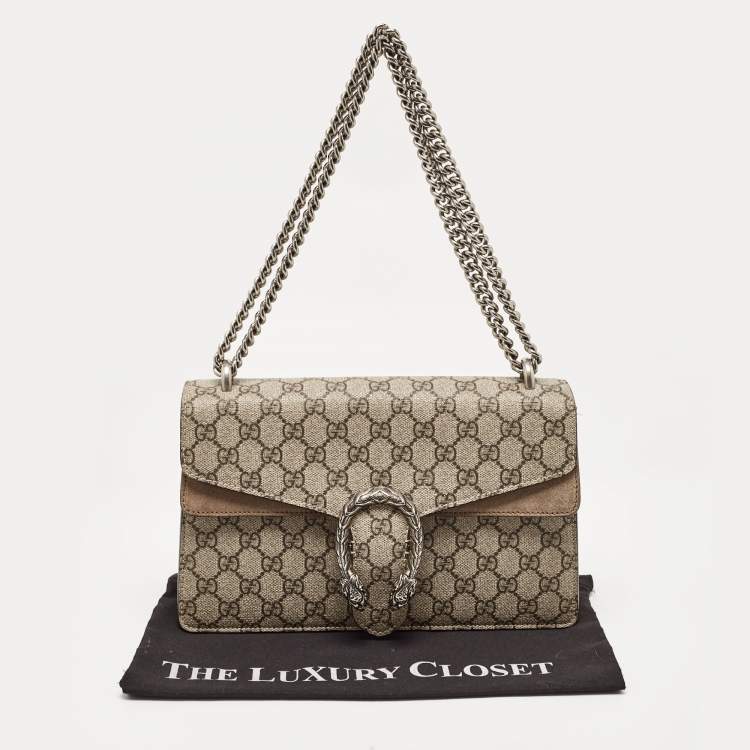 مملوكة مسبقًا Gucci Beige GG Supreme Canvas and Suede Small Dionysus Shoulder Bag