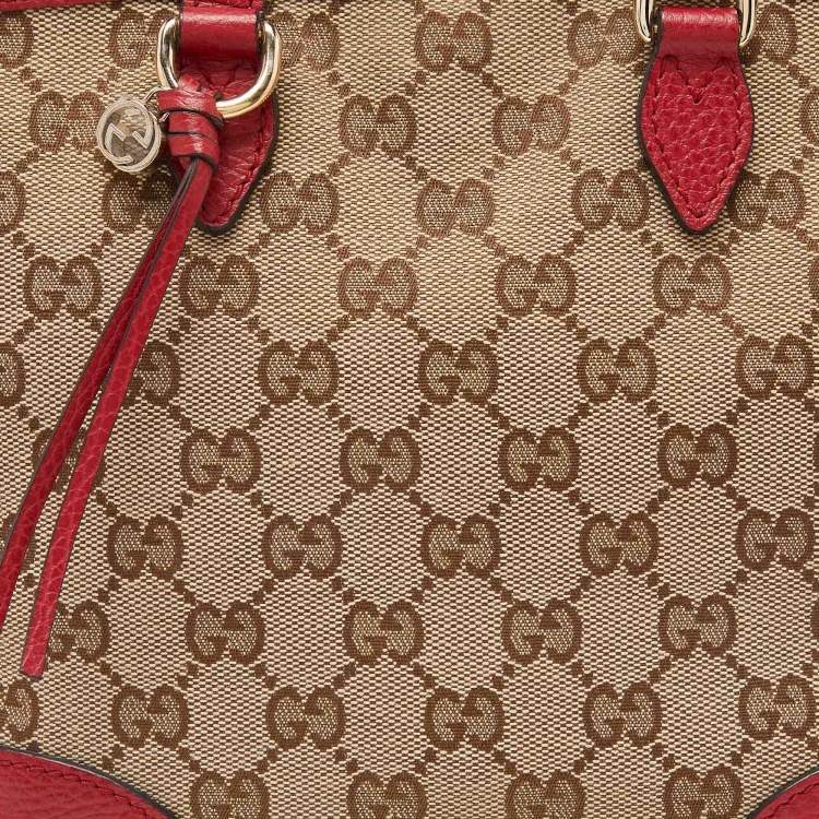 Pre Owned Gucci Beige/Red GG Canvas and Leather Small Bree Tote