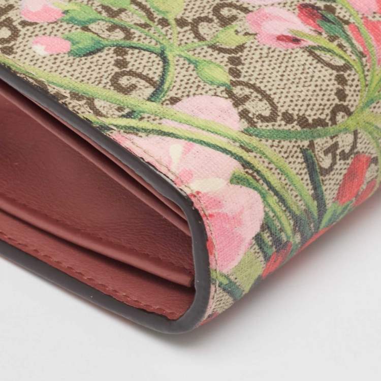 Pre Owned Gucci Beige GG Supreme Canvas Blooms Dionysus Wallet On Chain