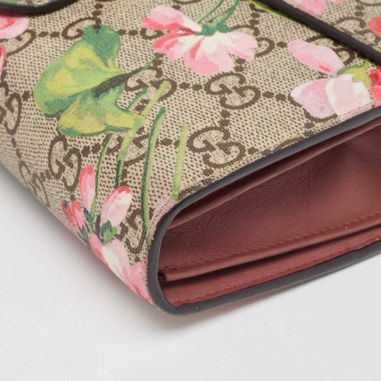 Pre Owned Gucci Beige GG Supreme Canvas Blooms Dionysus Wallet On Chain