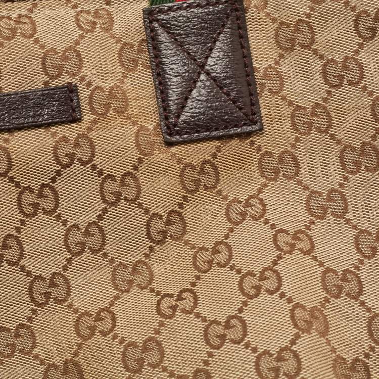 Pre Owned Gucci Brown/Beige GG Canvas and Leather Sherry Line Tote