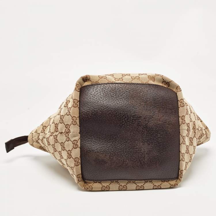 Pre Owned Gucci Brown/Beige GG Canvas and Leather Sherry Line Tote