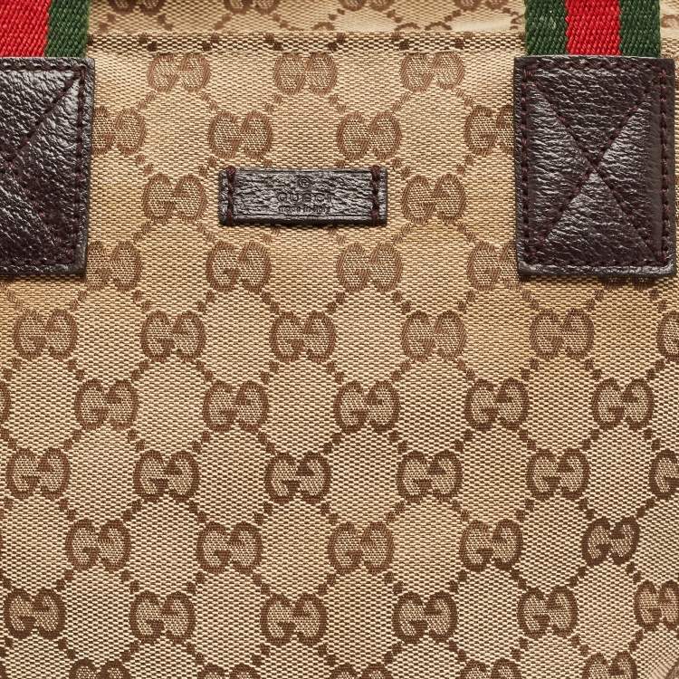 Pre Owned Gucci Brown/Beige GG Canvas and Leather Sherry Line Tote