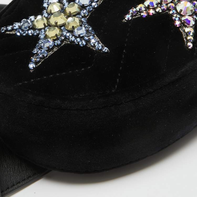 Pre Owned Gucci Black Matelassé Velvet Star Crystal GG Marmont Belt Bag