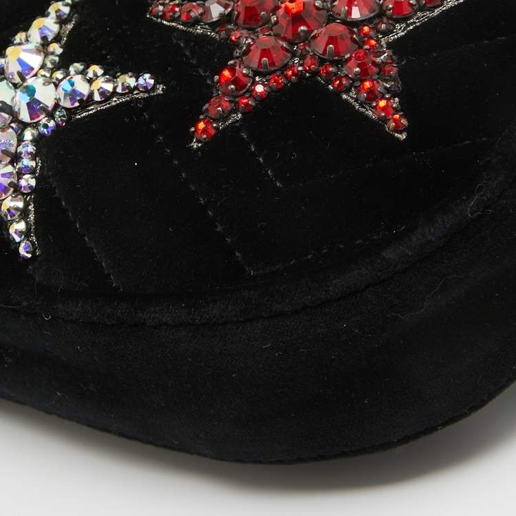 Pre Owned Gucci Black Matelassé Velvet Star Crystal GG Marmont Belt Bag