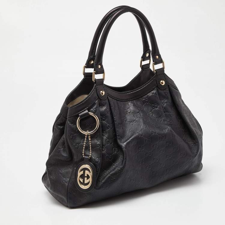Pre Owned Gucci Black Guccissima Leather Medium Sukey Tote