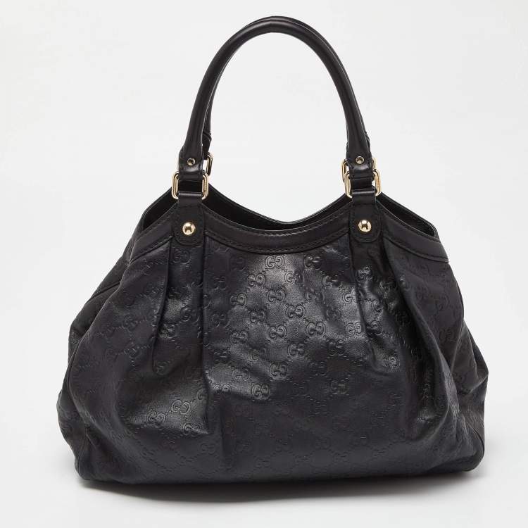 Pre Owned Gucci Black Guccissima Leather Medium Sukey Tote