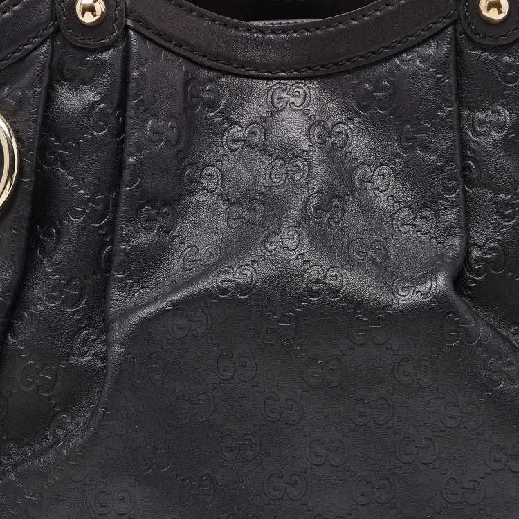 Pre Owned Gucci Black Guccissima Leather Medium Sukey Tote
