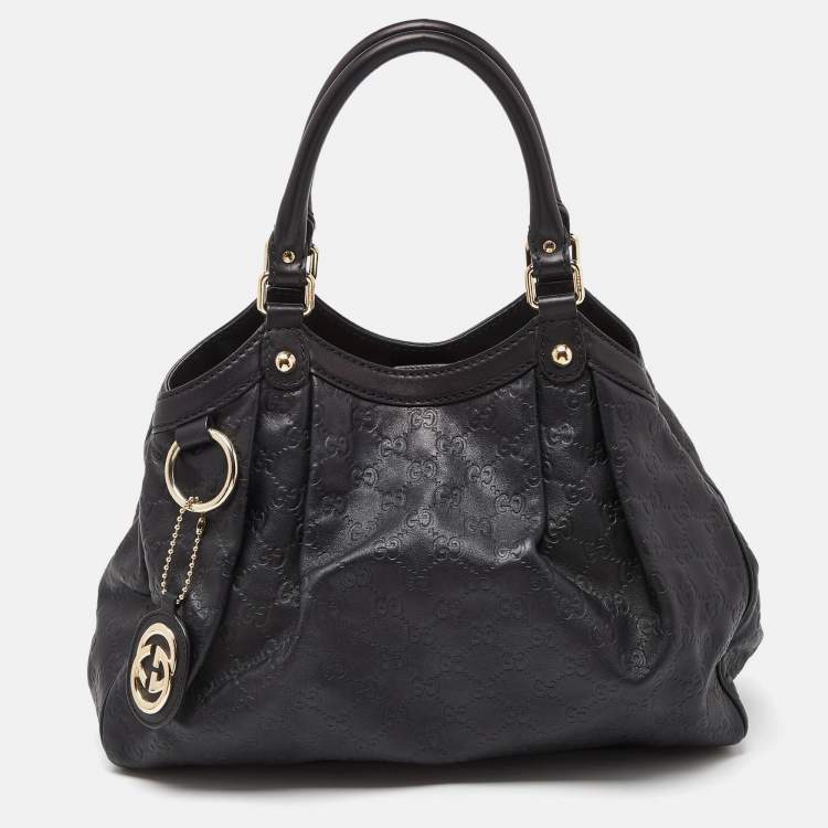 Pre Owned Gucci Black Guccissima Leather Medium Sukey Tote