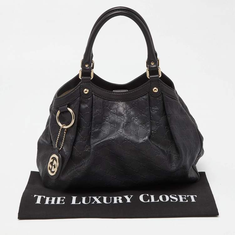 Pre Owned Gucci Black Guccissima Leather Medium Sukey Tote