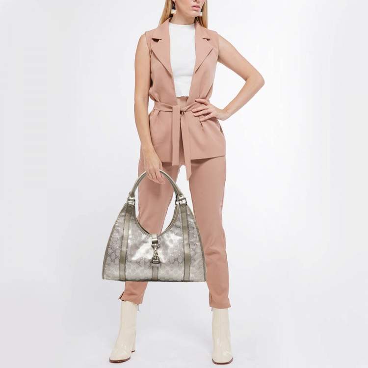 Pre Owned Gucci Silver GG Imprime Canvas and Leather Medium Joy Shoulder Bag