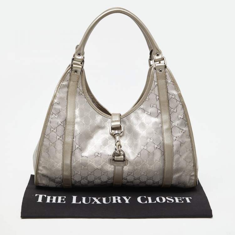 Pre Owned Gucci Silver GG Imprime Canvas and Leather Medium Joy Shoulder Bag