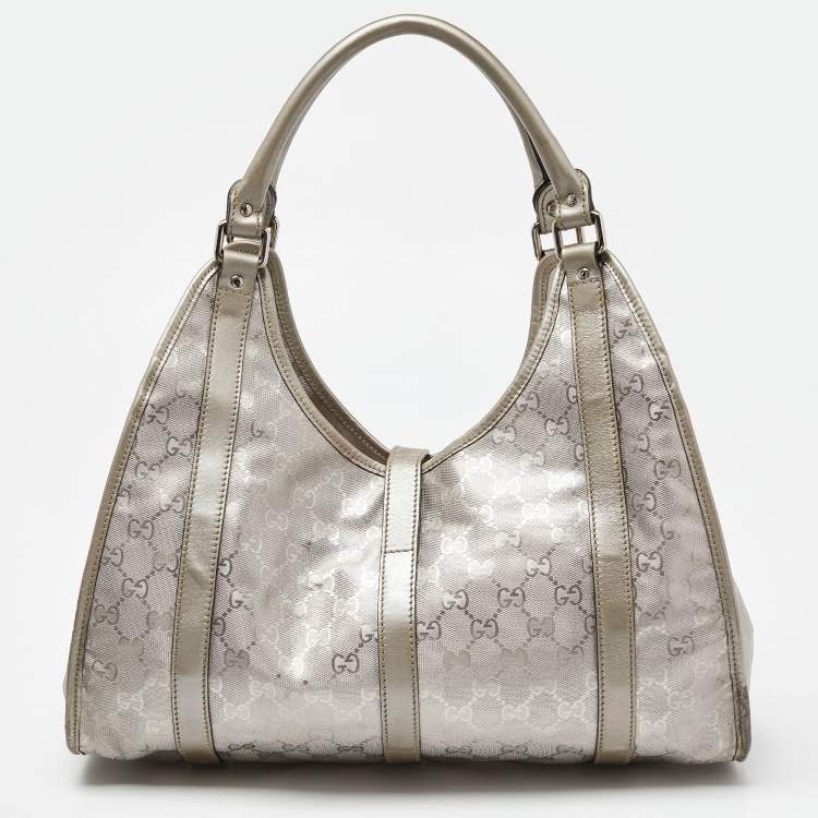 Pre Owned Gucci Silver GG Imprime Canvas and Leather Medium Joy Shoulder Bag
