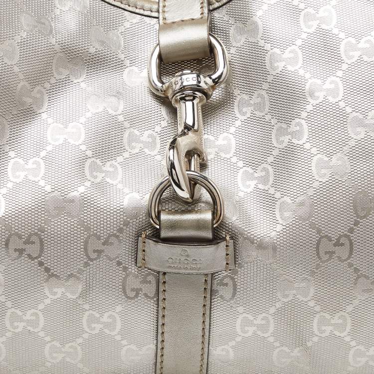 Pre Owned Gucci Silver GG Imprime Canvas and Leather Medium Joy Shoulder Bag