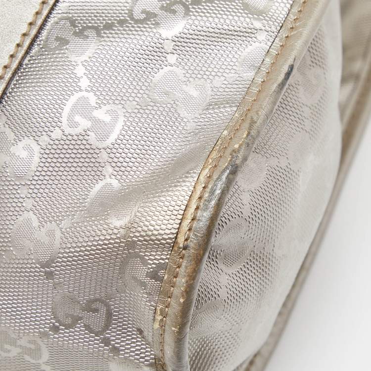 Pre Owned Gucci Silver GG Imprime Canvas and Leather Medium Joy Shoulder Bag