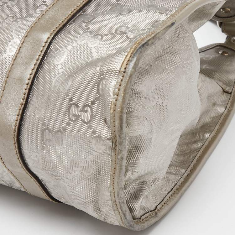 Pre Owned Gucci Silver GG Imprime Canvas and Leather Medium Joy Shoulder Bag