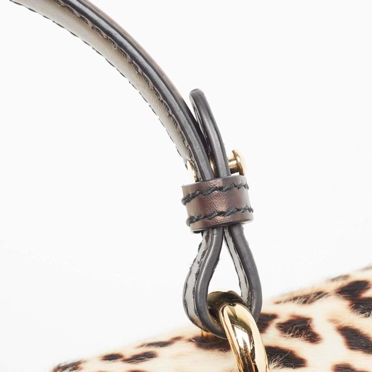 Pre Owned Gucci Beige/Black Leopard Print Calfhair and Leather Medium Sylvie Top Handle Bag