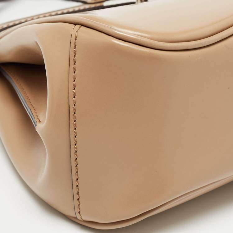 Pre Owned Gucci Beige Glossy Leather Mini Lady Lock Bamboo Top Handle Bag