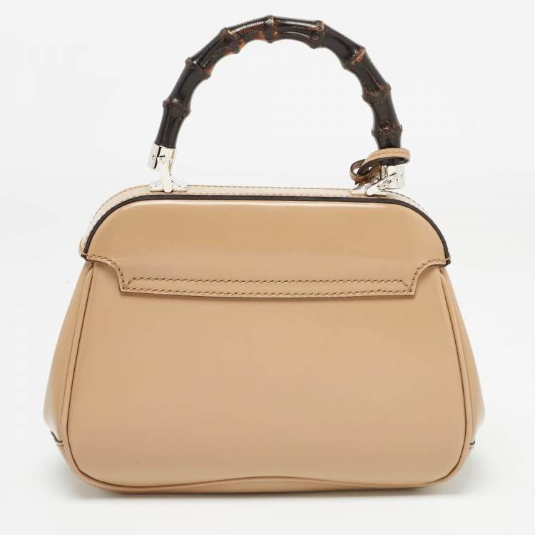 Pre Owned Gucci Beige Glossy Leather Mini Lady Lock Bamboo Top Handle Bag