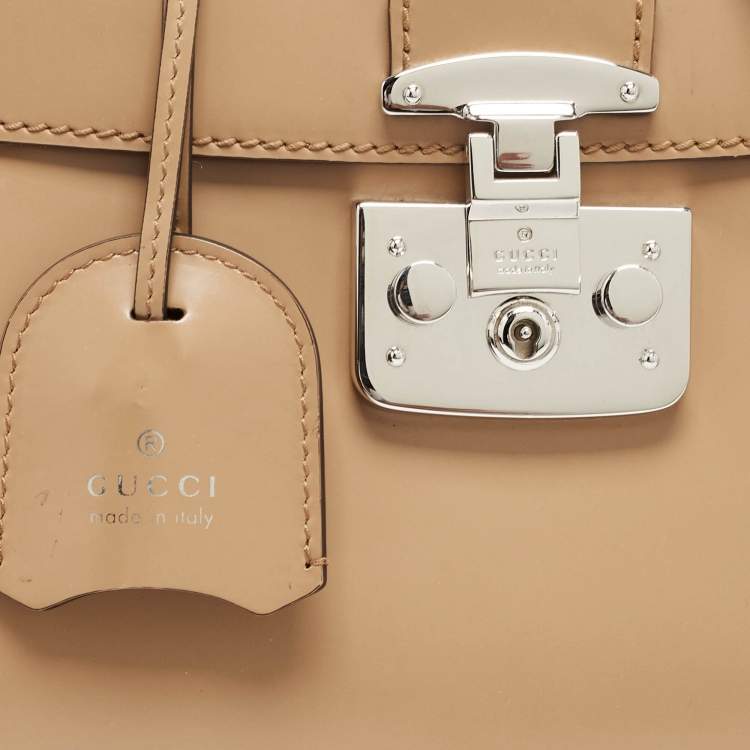 Pre Owned Gucci Beige Glossy Leather Mini Lady Lock Bamboo Top Handle Bag