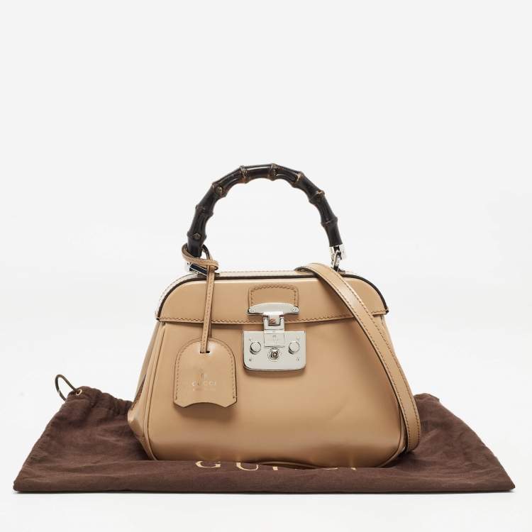 Pre Owned Gucci Beige Glossy Leather Mini Lady Lock Bamboo Top Handle Bag