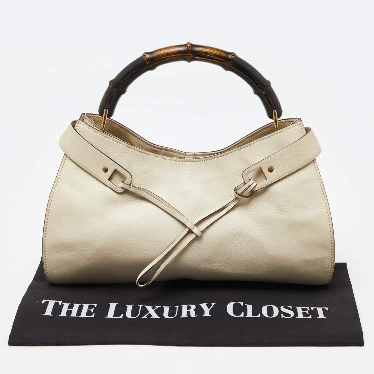 Pre Owned Gucci Cream Leather Bamboo Top Handle Bag