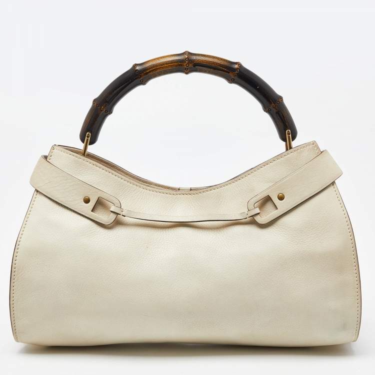 Pre Owned Gucci Cream Leather Bamboo Top Handle Bag
