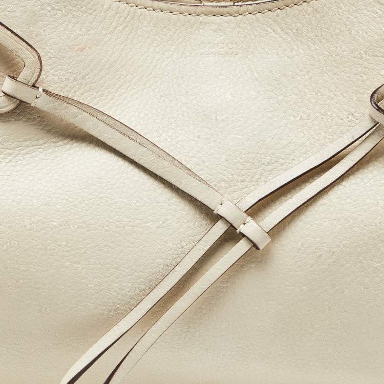 Pre Owned Gucci Cream Leather Bamboo Top Handle Bag