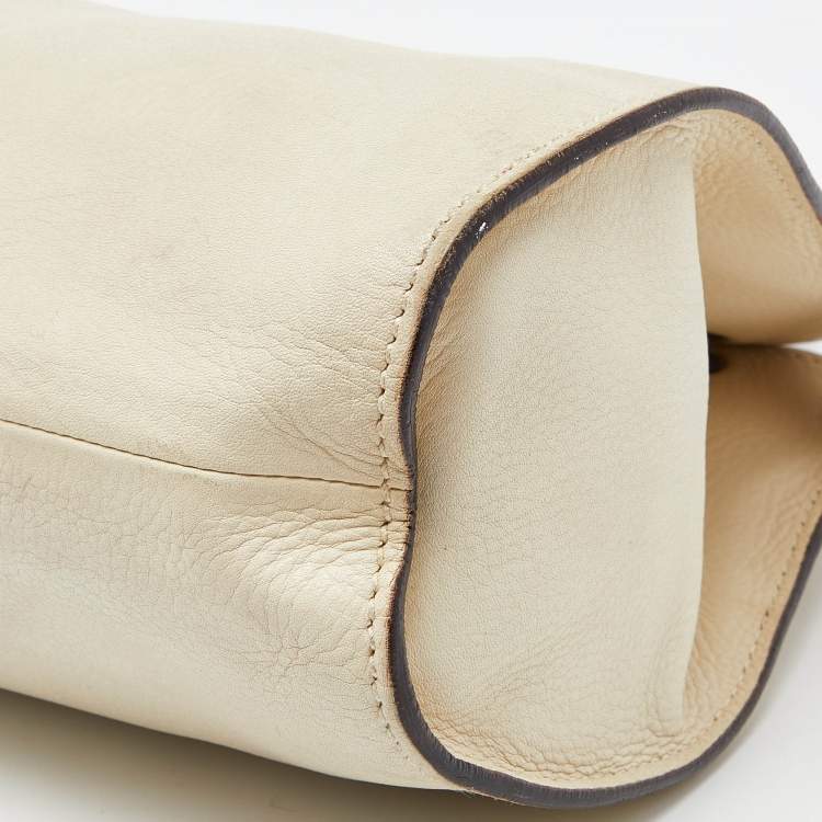 Pre Owned Gucci Cream Leather Bamboo Top Handle Bag