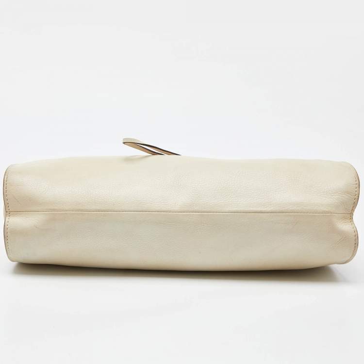 Pre Owned Gucci Cream Leather Bamboo Top Handle Bag