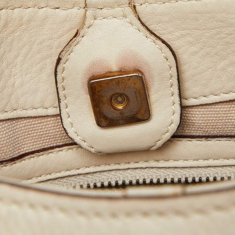Pre Owned Gucci Cream Leather Bamboo Top Handle Bag