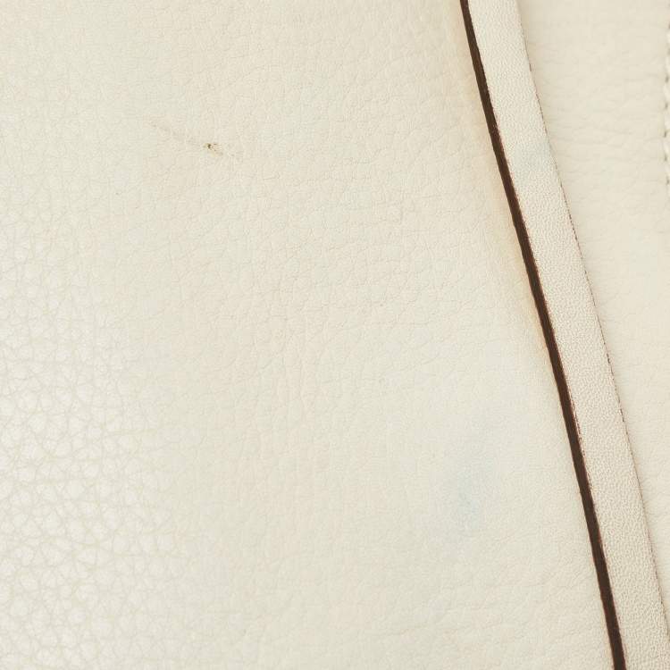 Pre Owned Gucci Cream Leather Bamboo Top Handle Bag