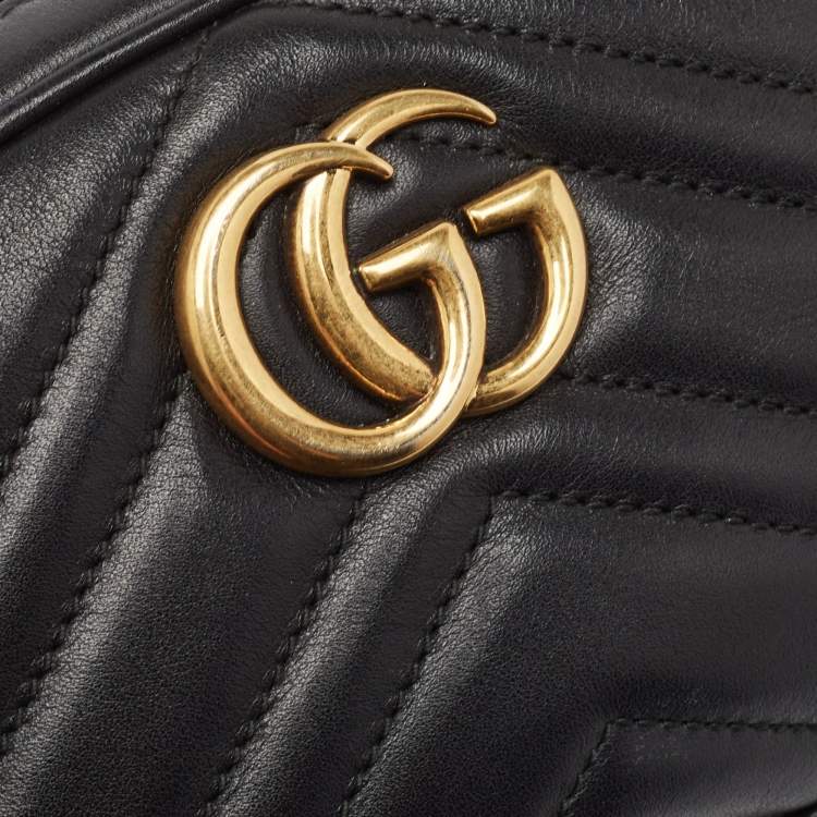 Pre Owned Gucci Black Matelassé Leather Mini GG Marmont Belt Bag