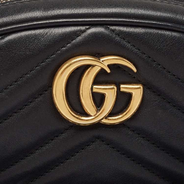 Pre Owned Gucci Black Matelassé Leather Mini GG Marmont Belt Bag