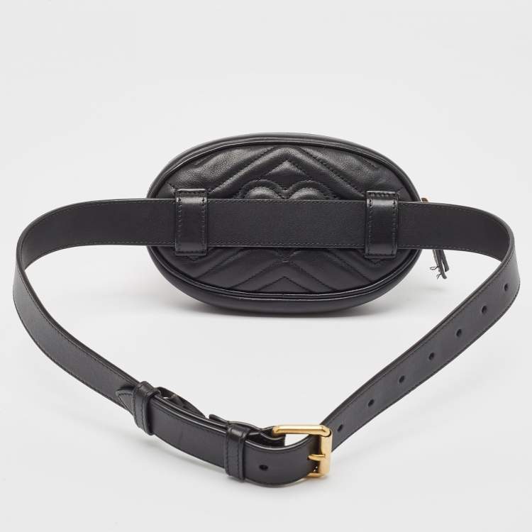 Pre Owned Gucci Black Matelassé Leather Mini GG Marmont Belt Bag