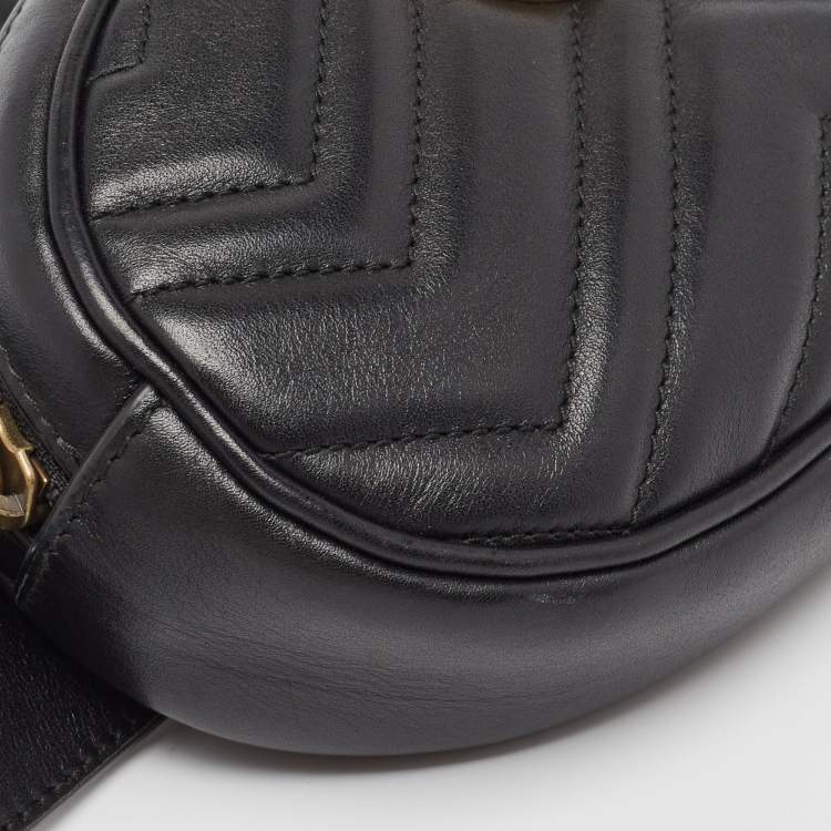 Pre Owned Gucci Black Matelassé Leather Mini GG Marmont Belt Bag