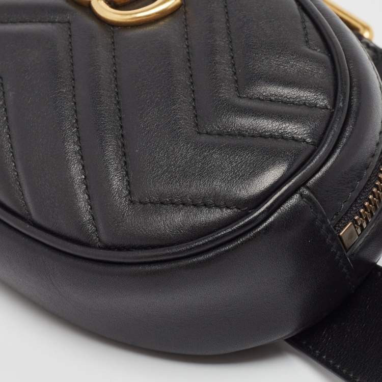 Pre Owned Gucci Black Matelassé Leather Mini GG Marmont Belt Bag