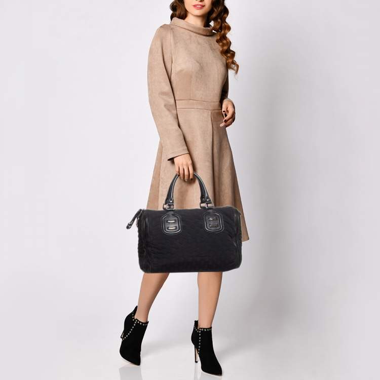 Pre Owned Gucci Black Guccissima Neoprene and Leather Medium Techno Boston Bag