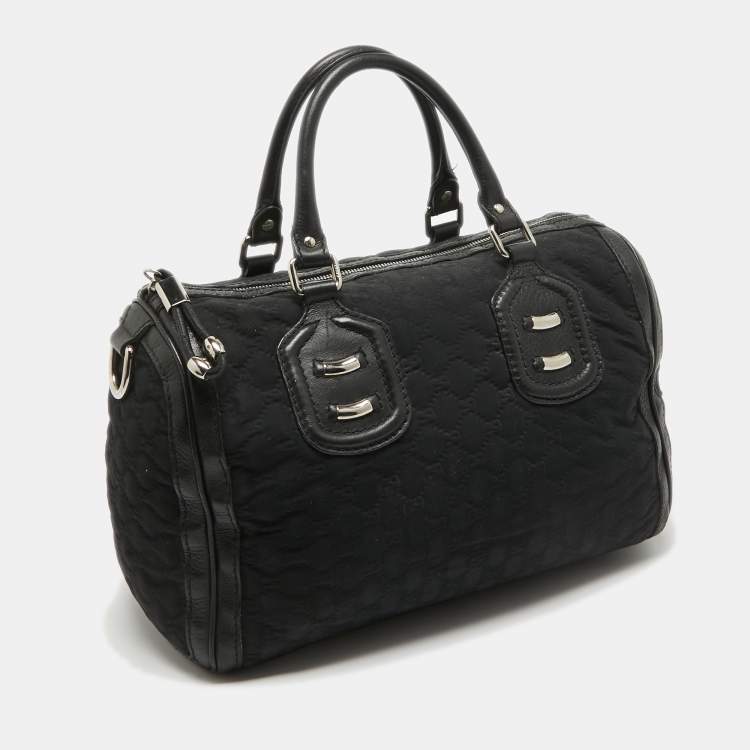 Pre Owned Gucci Black Guccissima Neoprene and Leather Medium Techno Boston Bag