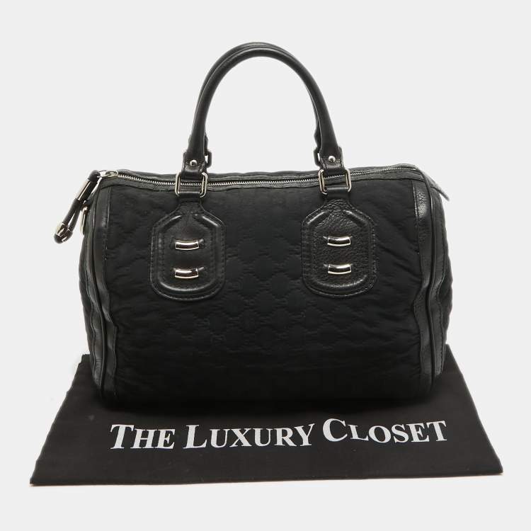 Pre Owned Gucci Black Guccissima Neoprene and Leather Medium Techno Boston Bag