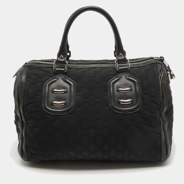 Pre Owned Gucci Black Guccissima Neoprene and Leather Medium Techno Boston Bag