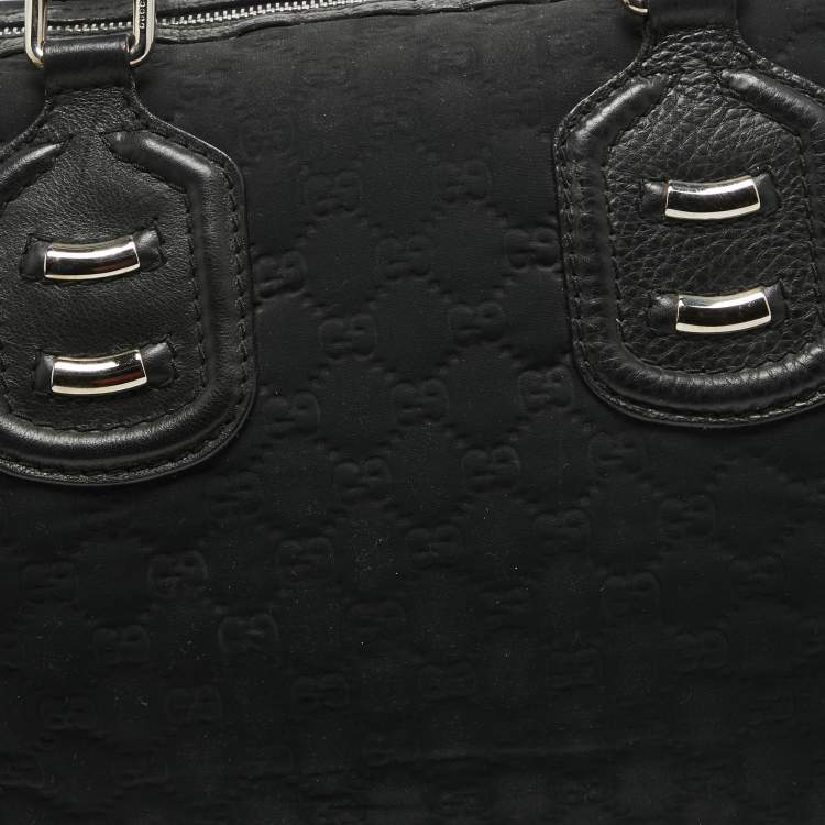 Pre Owned Gucci Black Guccissima Neoprene and Leather Medium Techno Boston Bag