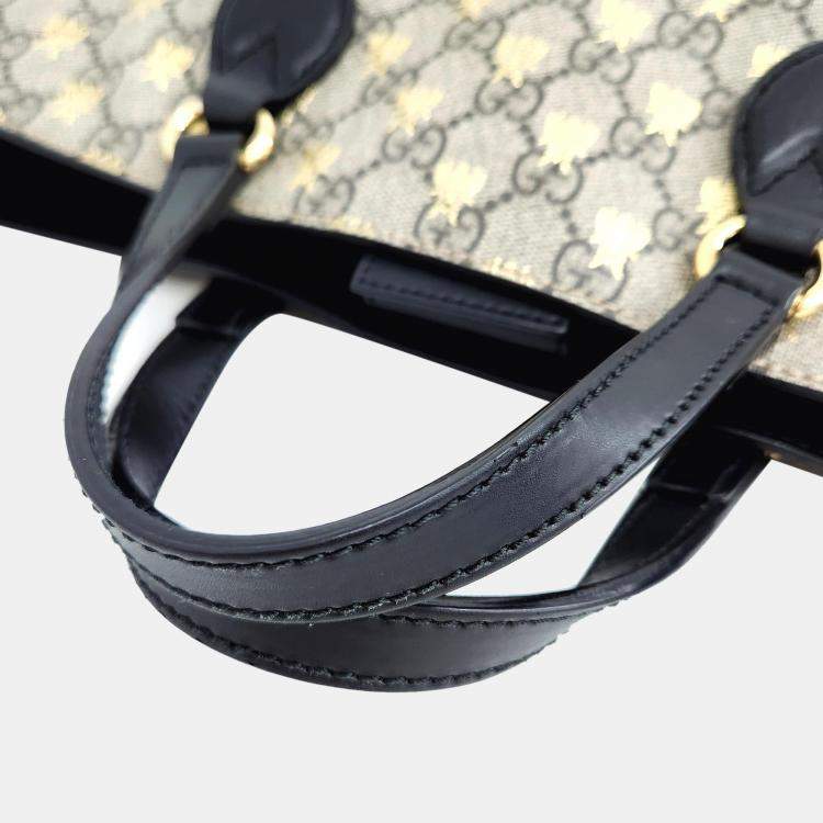 Pre Owned Gucci Black/Beige GG Canvas Bee Tote Bag