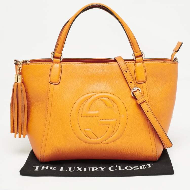Pre Owned Gucci Dark Yellow Leather Small Soho Tote