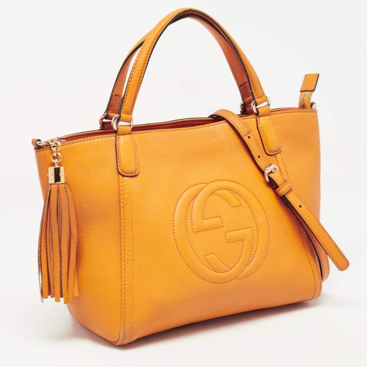 Pre Owned Gucci Dark Yellow Leather Small Soho Tote