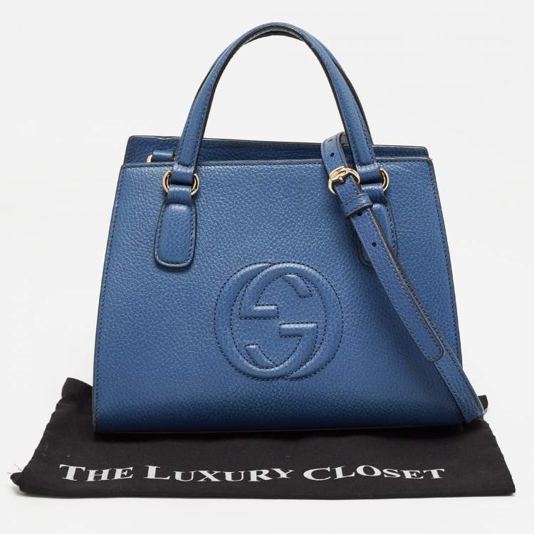 Pre Owned Gucci Blue Leather Soho Top Handle Bag